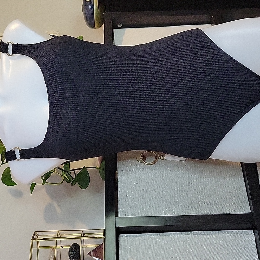 MICHAEL Michael Kors Ribbed One Piece Swimsuit 4 NWOT Underwire Black Silver